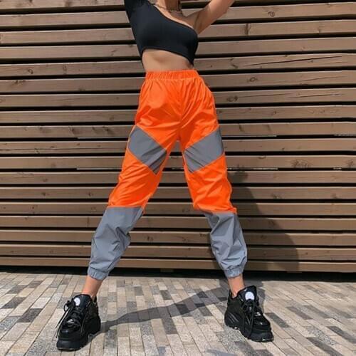 Autumn and Winter Loose Reflective Pants Sports Leisure Mid-Waist Stitching Reflective Casual Trousers Street Overalls