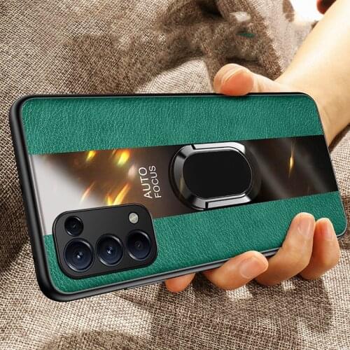 For OPPO Reno5 Case PU Leather Finger Ring Case for OPPO Reno 5 Anti-Knock Car Bracket Fundas