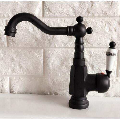 Kitchen Wet Bar Bathroom Vessel Sink Faucet Black Oil Rubbed Bronze One Handle Swivel Spout Mixer Tap Single Hole mnf352