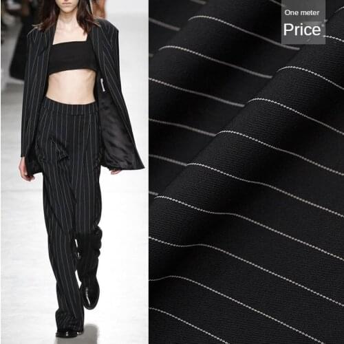 Striped Suit Fabric By The Meter for Dress Coat Skirt Skirt Twill Brocade Sewing Drape Polyester Designer Anti-wrinkle Black