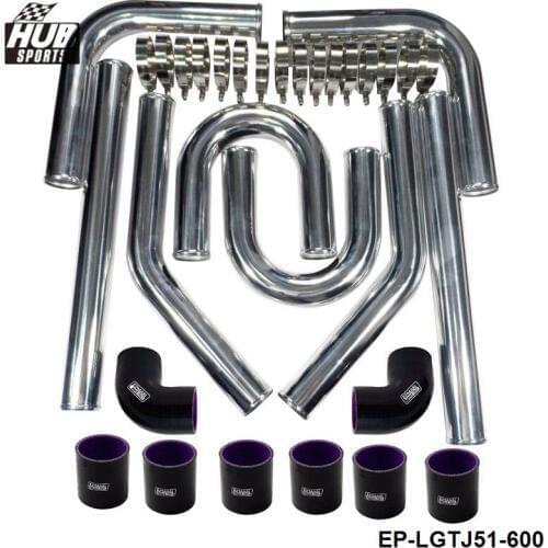 Universal Black 2" 51mm Polished Aluminum FMIC Intercooler Piping Kit DIY Pipe Length:600mm For Lexus HU-LGTJ51-600
