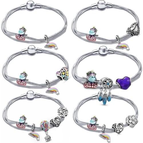 Yexcodes PAN Rainbow Unicorn Multiple Multi-loop Snake Bone Chain Fine Mens And Womens Bracelets Childrens Bracelets Gifts