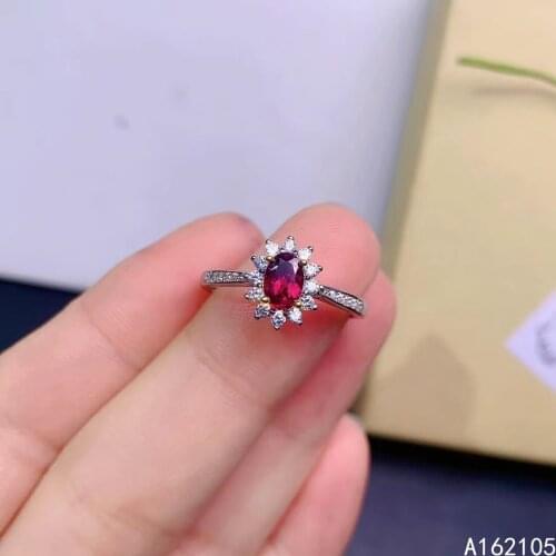925 pure silver Chinese style natural pyrope garnet womens classic fashion flower two color adjustable gem ring fine jewelry su
