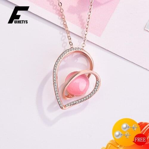 Bali Jelry Trendy Women Necklace Silver 925 Jewelry Pink Rose Quartz Zircon Gemstone Heart-shape Pendant for Wedding Accessories