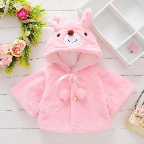 JOCESTYLE Animal Ear Pompom Faux Fur Hoodies Coat Kids Girls Winter Long Sleeve Outfit Children Cute Hooded Outwear