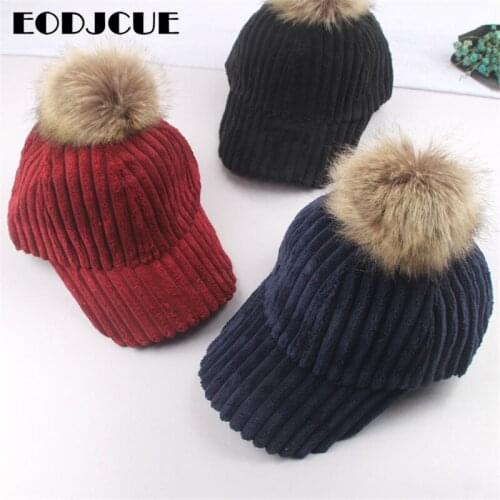 WInter Pompom Baseball Caps Winter Warm Hat For Boys Girls Snapback Hip Hop Hat Kids gorras