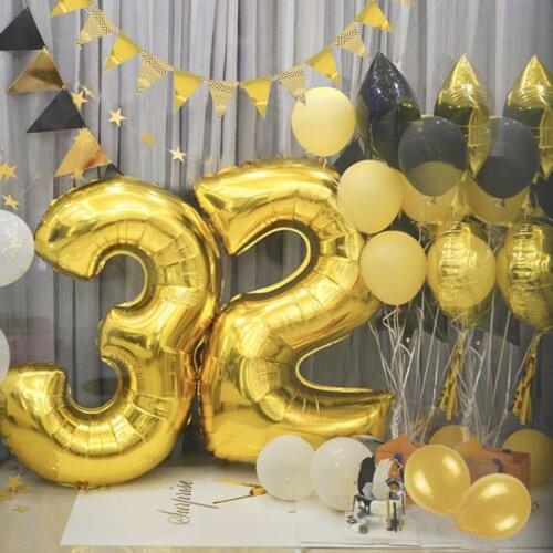 16/32/40 inch digital Gold Foil Birthday Balloons Air Helium Number Figures Happy wedding Party Decorations Kid toy Baby shower