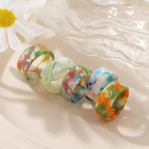 5Pcs/Set Colorful Transparent Acrylic Resin Rings for Women Summer Sweet Cute Geometric Round Open Ring Wedding Jewelry Gift