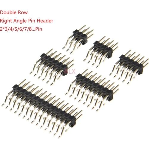 5PCS 2.54MM pitch Double row right angle smd/smt pin header 2x2/3/4/5/6/8/10/12/40 pin/p pcb Surface Mount connector 3p/4p/40p