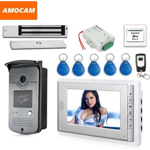 7" Screen Video Door Phone Video Intercom system 5-RFID Card + 180kg Electric Magnetic Lock+ Door Exit video + Remote Control