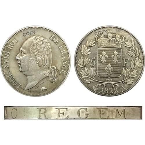 Aliexpress France Aliexpress France France Louis XVIII Head 5 Francs 1822 A Brass Plated Silver Copy Coin