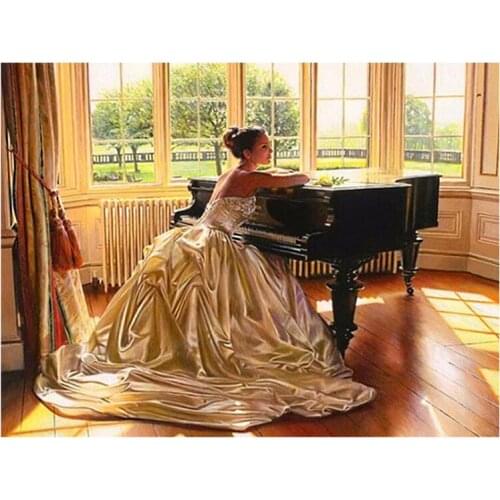 5D Diy Diamond Painting The girl playing the piano Cross Stitch Diamond Embroidery full Rubiks Round Drill Picture