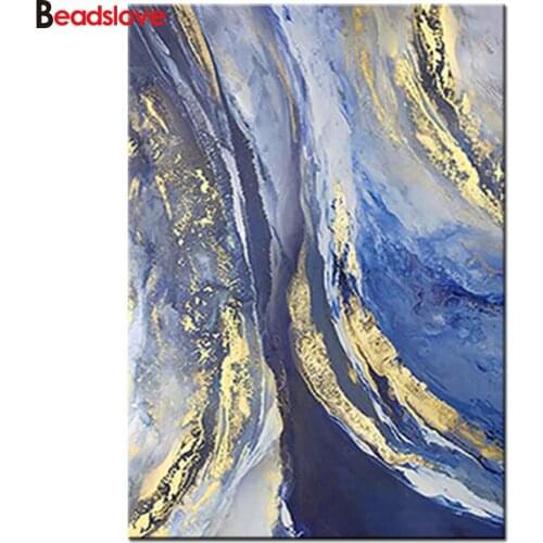 Abstract landscape Diamond Painting Cross Stitch Full Square round 3d Pictures Diamond Embroidery Mosaic Blue Golden Golden,S44