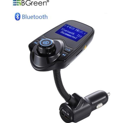 BGreen Car Bluetooth Adapter With FM Radio Support TF Micro SD Card USB Charge With 1.44 Inch LCD Screen Display