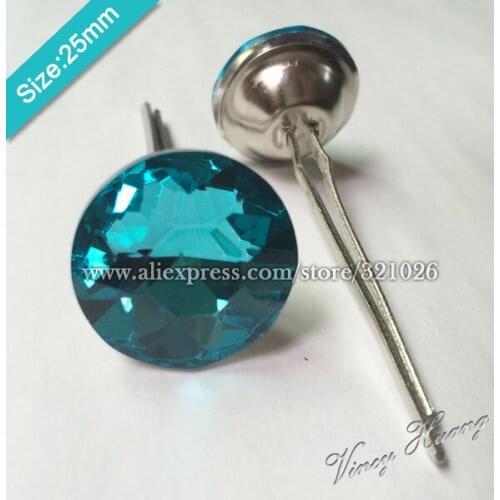 Free shipping 100PCS/LOT 25MM LAKE BULE Diamond Crystal Glass Prongs,Crystal Buttons, Upholstery Sofa Buttons, Headboard Buttons
