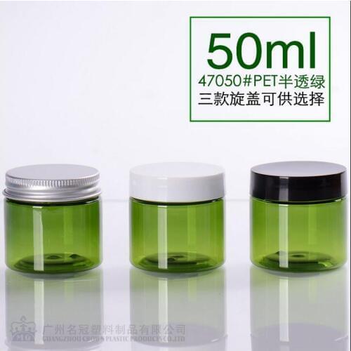 Free shipping 50g/ml Green Plastic Cream empty packaging Jars black White Lid Lucency Plastic Bottles Bath Salt Pomade bottle