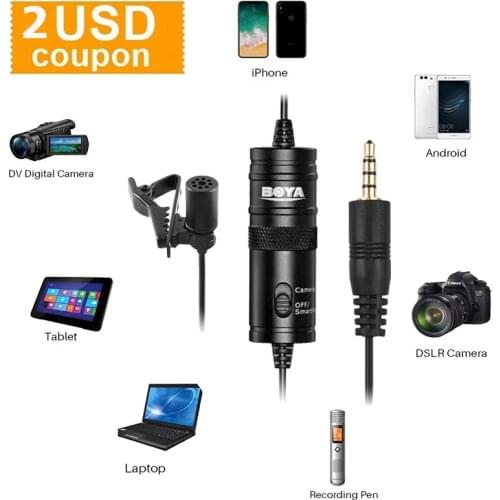 BOYA BY-M1 Original Recording microfone Lavalier Lapel Microphone Video Mic For Youtube Video Record Mic For Pc iPhone 12Pro Max
