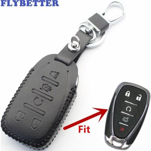 FLYBETTER Genuine Leather 5Button Smart Key Case Cover For Chevrolet Malibu XL/Equinox/Camaro/Cruze Car Styling L2224
