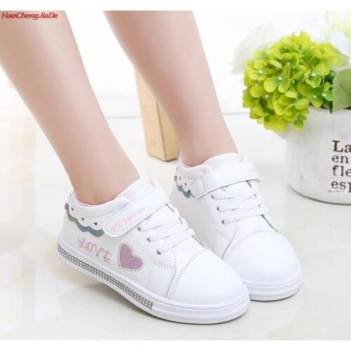 Spring New Children Shoes Girls Sneakers Lovely diamond Princess Kids Shoes For Girl Casual White Leather Kids Sneakers For Girl
