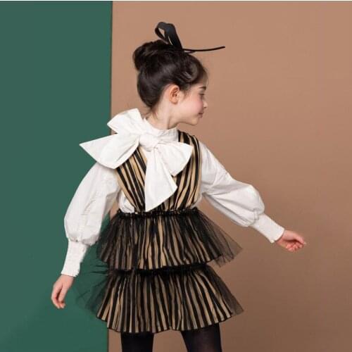 Childrens Temperament Suit Spring/autumn Girl Multi-level Vest Skirt + Shirt Two-piece Suit Childrens Clothing