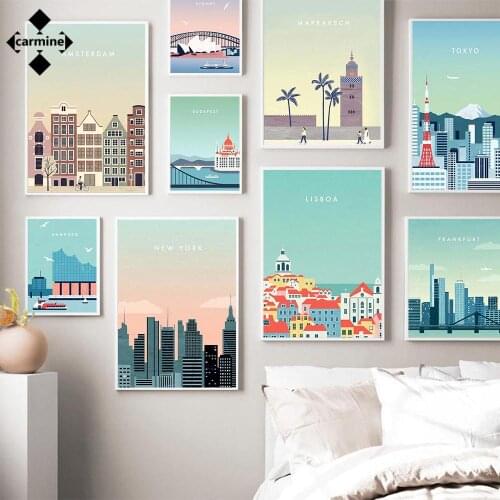 World Travel City Poster New York City Poster London Wall Art Canvas Painting Tokyo Sydney Landscape Canvas Paintings Home Decor