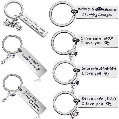 Drive Safe I Love You Keychains Dad Mom Couples Boyfriend Girlfriend Husband Wife Keyrings Family Party Valentines Day Presents
