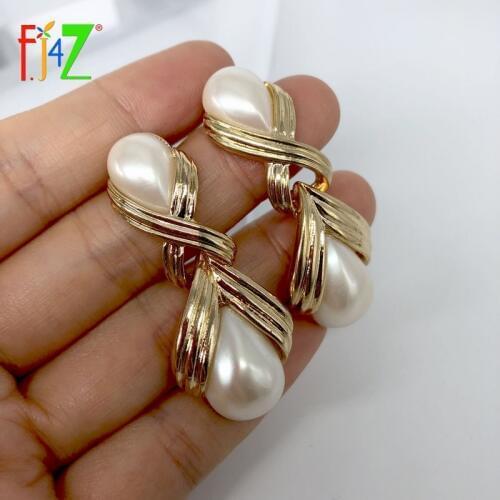 F.J4Z Fashion Stone Earrings for Women Eletant Simulated Pearl Statement Earrings Ladies Drop Earring Gifts Jewelry