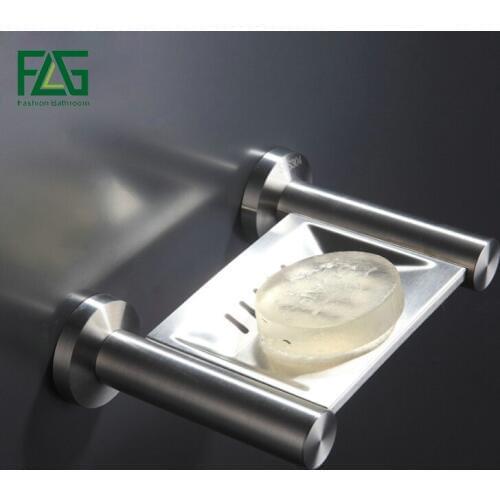 FLG Hot Sale 1 Piece Fashion Brief 304 Stainless Steel Bathroom Soap Dishes Wall Mounted Box Holder Tray G126-08N
