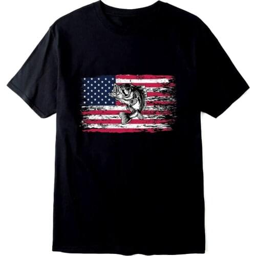 Carp Fishing Cotton T-shirt Fashion Short Sleeve Tee Harajuku T-Shirt American Flag Casual Tops Hip Hop Clothes Drop Shipping