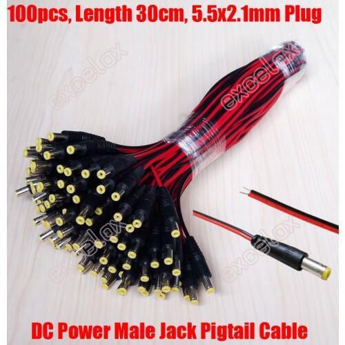 100PCS 30cm 5.5x2.1mm DC12V Central Power Supply Cable Male Jack Plug Connector CCTV Security Camera 12V DC Power Lead Pigtail