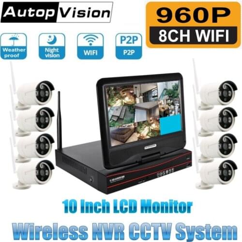 CCTV 8CH 960P H.265 WIFI NVR KIT with 10 Inch Monitor 8 Channel Wireless CCTV Security Surveillance System Wifi IP Camera Kits