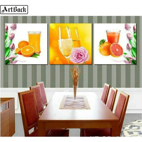 ArtBack three fight 5d diamond painting fruit pattern full square orange cup sticker diy diamond mosaic landscape wall decor