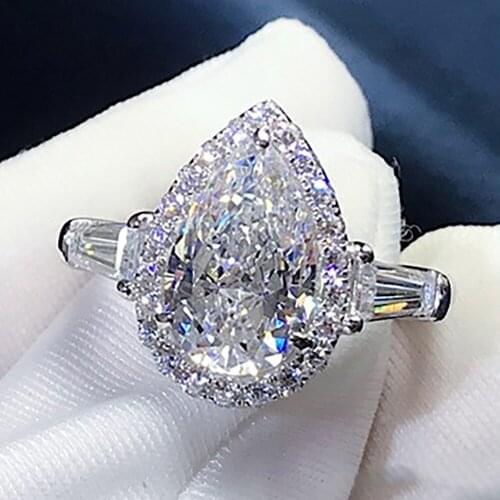 10K Au417 White Gold Women Wedding Party Engagement Ring 1 2 3 4 5 Carat Water Drop Pear Moissanite Diamond Ring Trapezoid