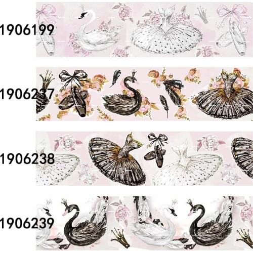 FLRARibbon 38MM 75MM ballerina swan printed ribbon