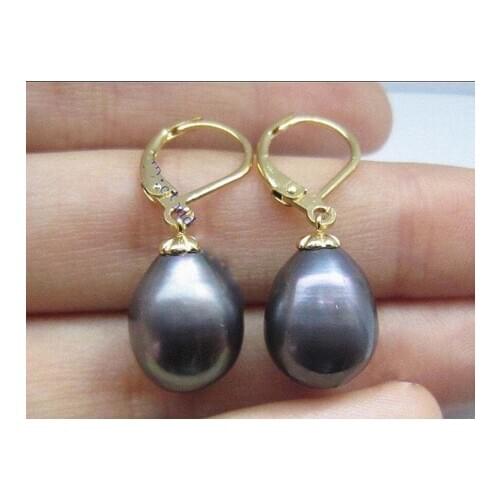 Beautiful 11-13mm South Sea black Drop Pearl Earrings 925silver