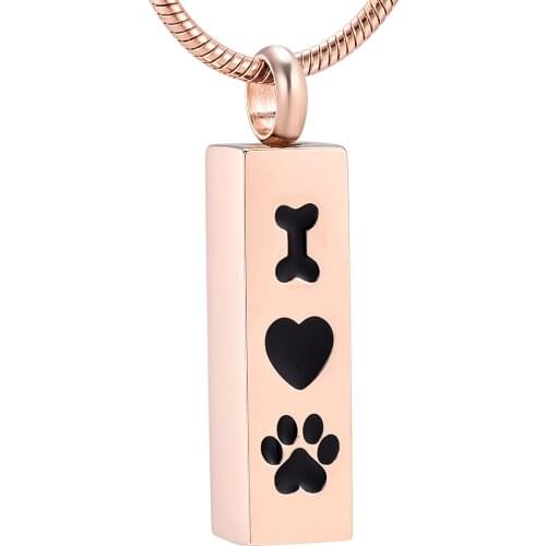 K8001 Stainless Steel Pet Paw Print Cuboid Cremation Jewelry for Ashes Pendant Holder Urns for Dog Cat Love Memorial Necklace