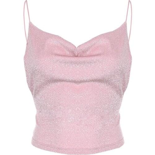 Womens Bright Silk Tank Tops Sexy Backless Low Chest Vest 2021 New Spring Solid Fashion Streetwear Mujer