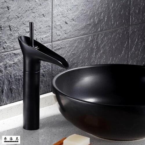 Copper European retro simple black bronze basin sitting faucet above counter basin lift basin faucet