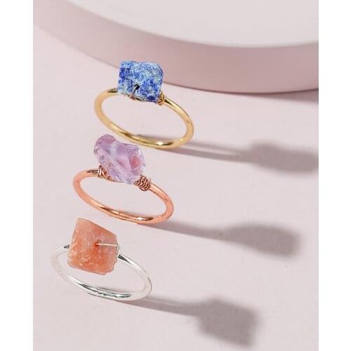 Fashion Popular Women 3 Pieces Natural Rough Cut Raw Stone Rings Set
