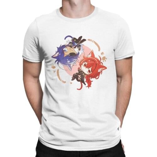 Genshin Impact Chibi Kaeya And Diluc Duo T-Shirts Men Anime Game Novelty Tee Shirt Crew Neck Short Sleeve T Shirts Printing Tops