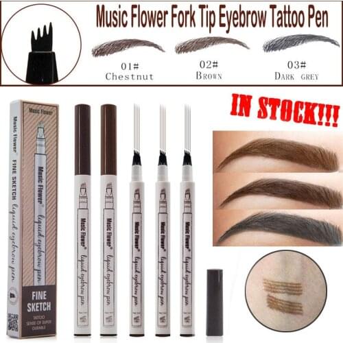 Music Flower Eyebrow Pencil Waterproof Fork tip Eyebrow Tattoo Pen 4 Head Fine Sketch Eyebrow Enhancer Korean Cosmetics