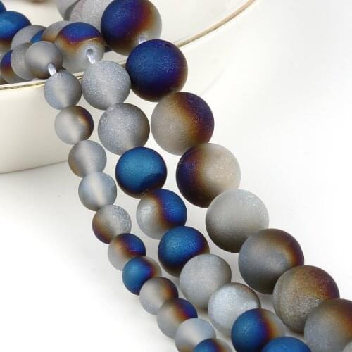 Natural Matte Blue Multicolor Metallic Coated Druzy Agates Stone Bead Loose Mineral Spacer Beads For Jewelry Making Diy Bracelet
