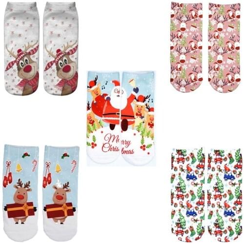2021 New Christmas Socks Women Kawaii Snowman Elderly Elk Gingerbread Man 3d Digital Printed Adult Red Tube Happy Socks Gift