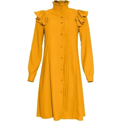 New Fashion Autumn Long Sleeve Women Dress Office Lady Shirt Dress Women Midi Dress Elegant Vintage Solid Dress