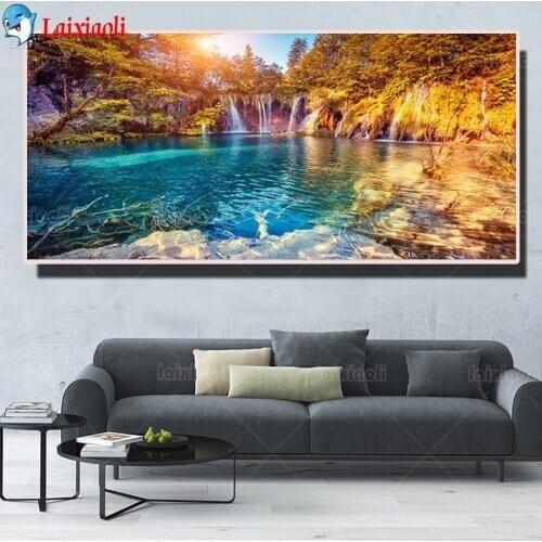 Landscape Waterfall Diamond Painting Full Drill Diamond Embroidery Animal Mosaic Needlework 5D Beaded Rhinestones Art Handicraft