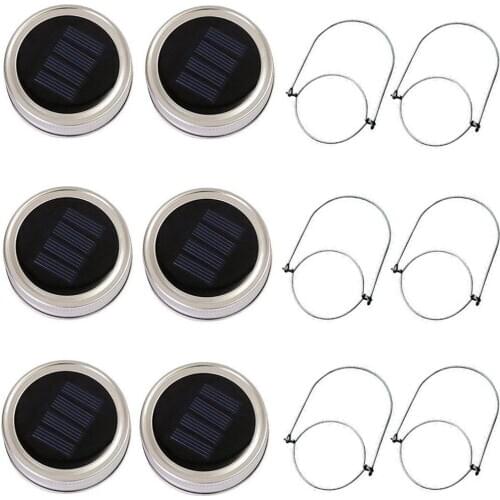 Solar Mason Jar Lid Lights 10 LEDs (6 Hanger Included / No Jar), Warm White Glass Waterproof Fairy Hanging Lighting
