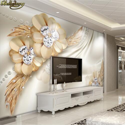 Beibehang Custom Photo Wallpaper Mural Wall Sticker Gold High Level Diamond Flower Jewelry Background Wall papel de parede