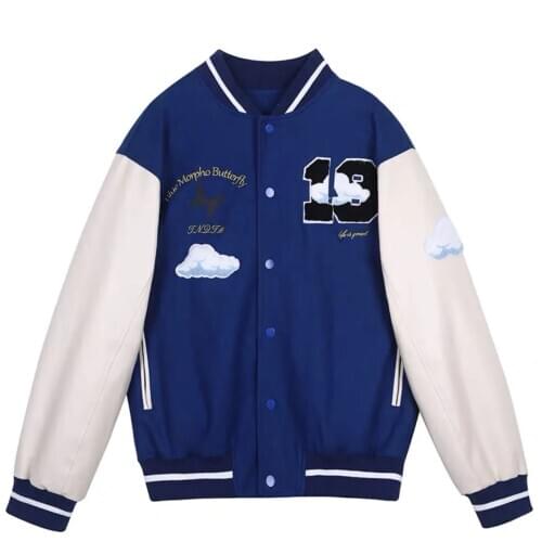 Casual all-match coat jacket white cloud three-dimensional towel embroidery American stitching baseball uniform jacket coat tide