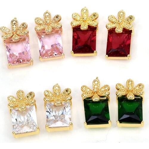 Copper Plated 18K Gold Zircon Pendant Rectangle Flowers Charms 4pcs/lot For DIY Fashion Jewelry Making Finding Accessories