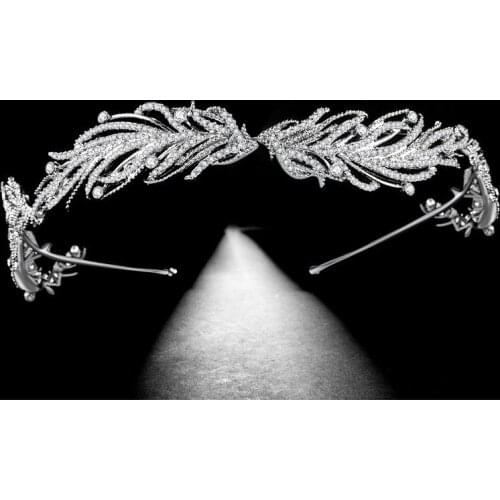 Luxury Crystal Feather Bridal Hairband Women Princess Tiaras Headband Wedding Hair Accessories Prom Party Jewelry Hair Ornaments